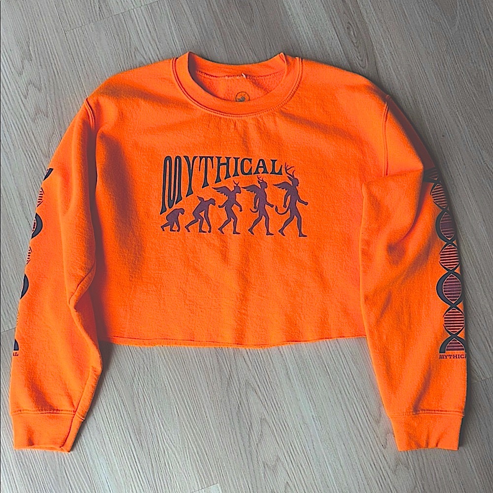 Mythical Oversized Crop RARE Sweatshirt S Orange/Purple Casual Gym Athletic